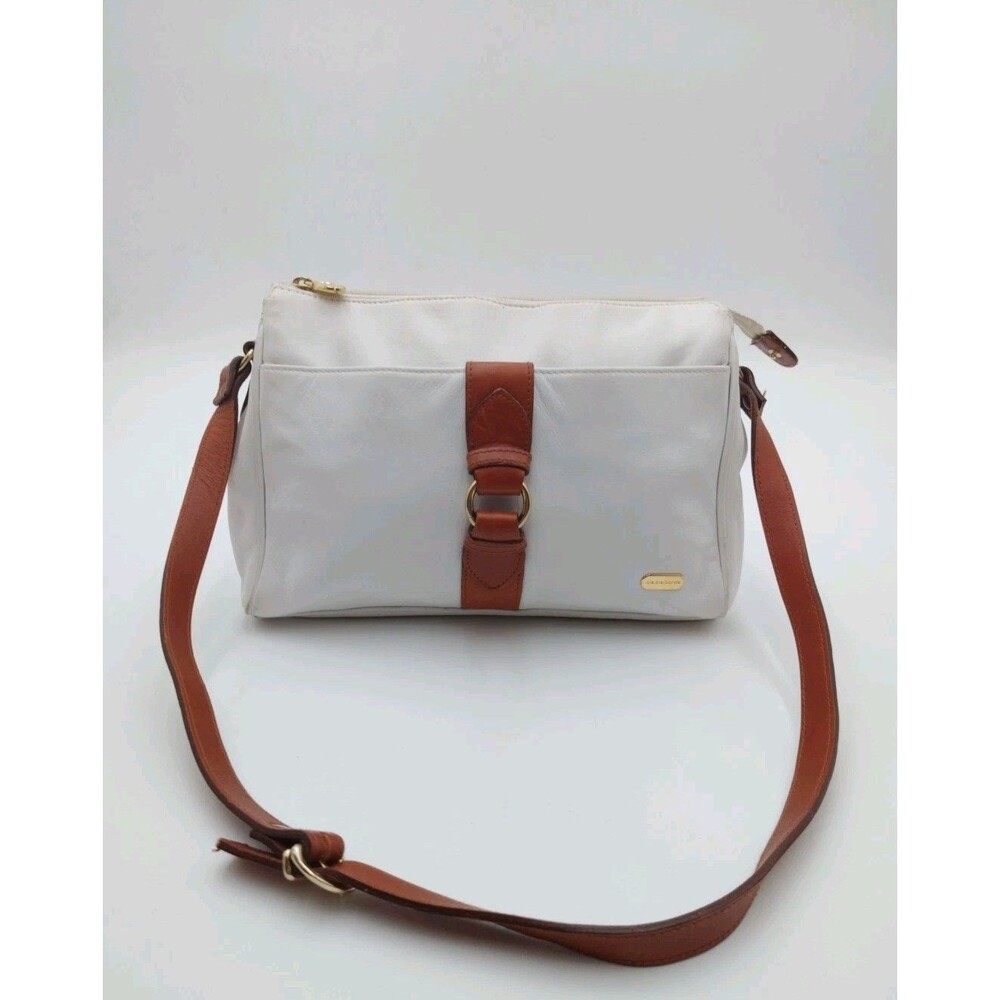 VTG Liz Claiborne Purse White Brown Leather Strap Crossbody Bag 11x8x3 (READ)